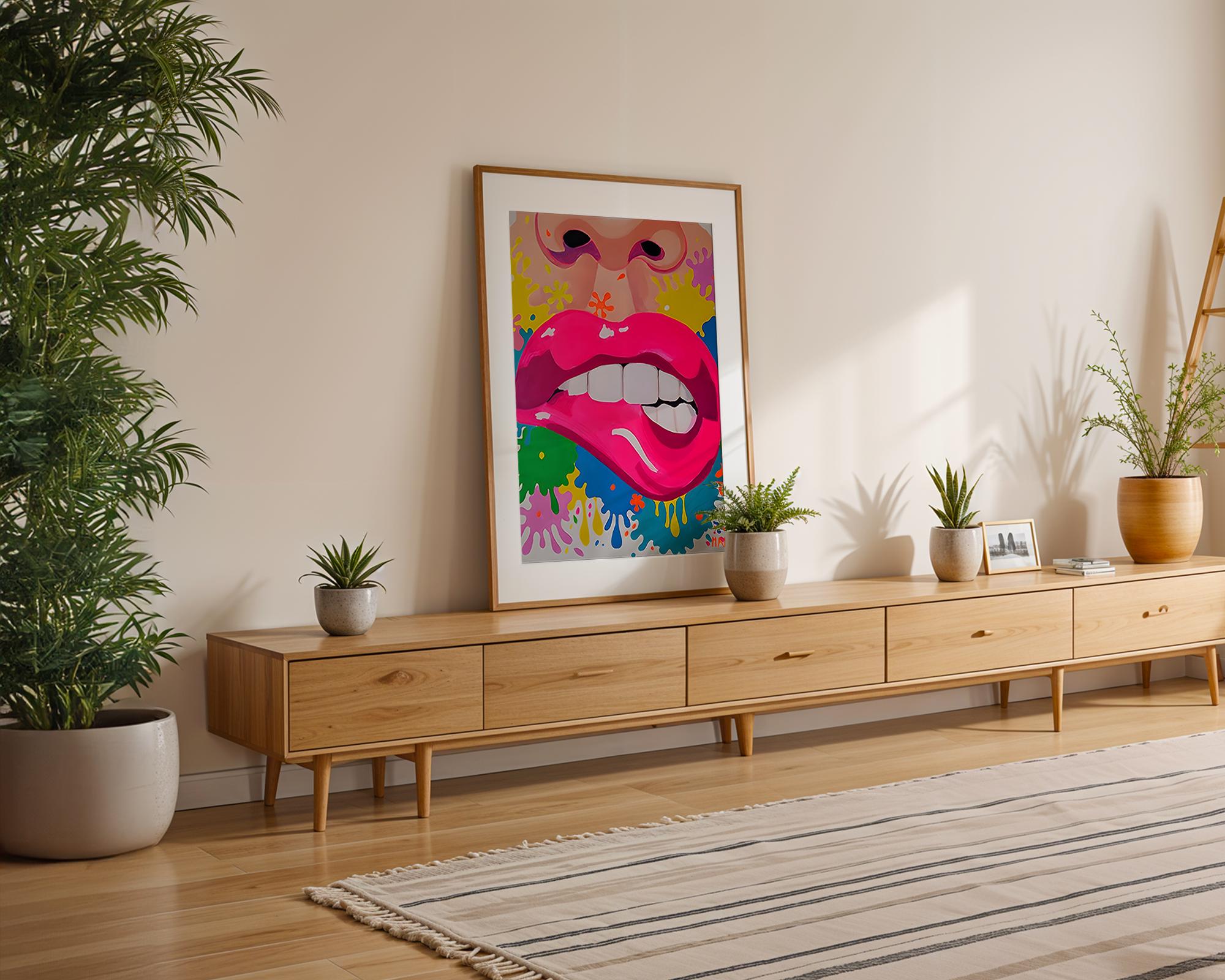 Modern Pop Art | Neon Pink Lips  Print | Retro Graffiti Mouth Illustration wall art print, modern home decor, unframed artwork by Nomad & Nest