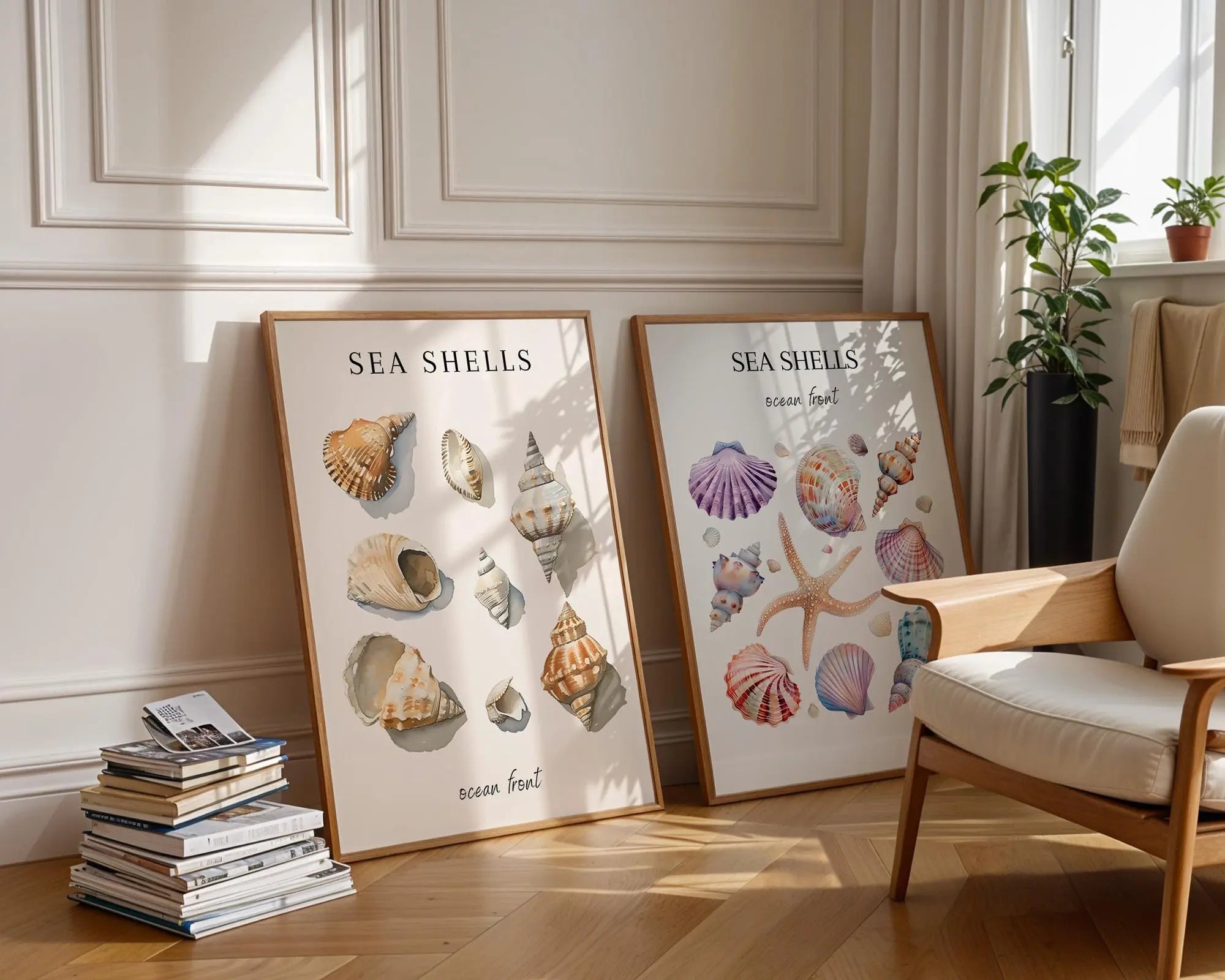 Colourful Prints | Seashell & Starfish Watercolor Print • Beach Bathroom Art wall art print, modern home decor, unframed artwork by Nomad & Nest