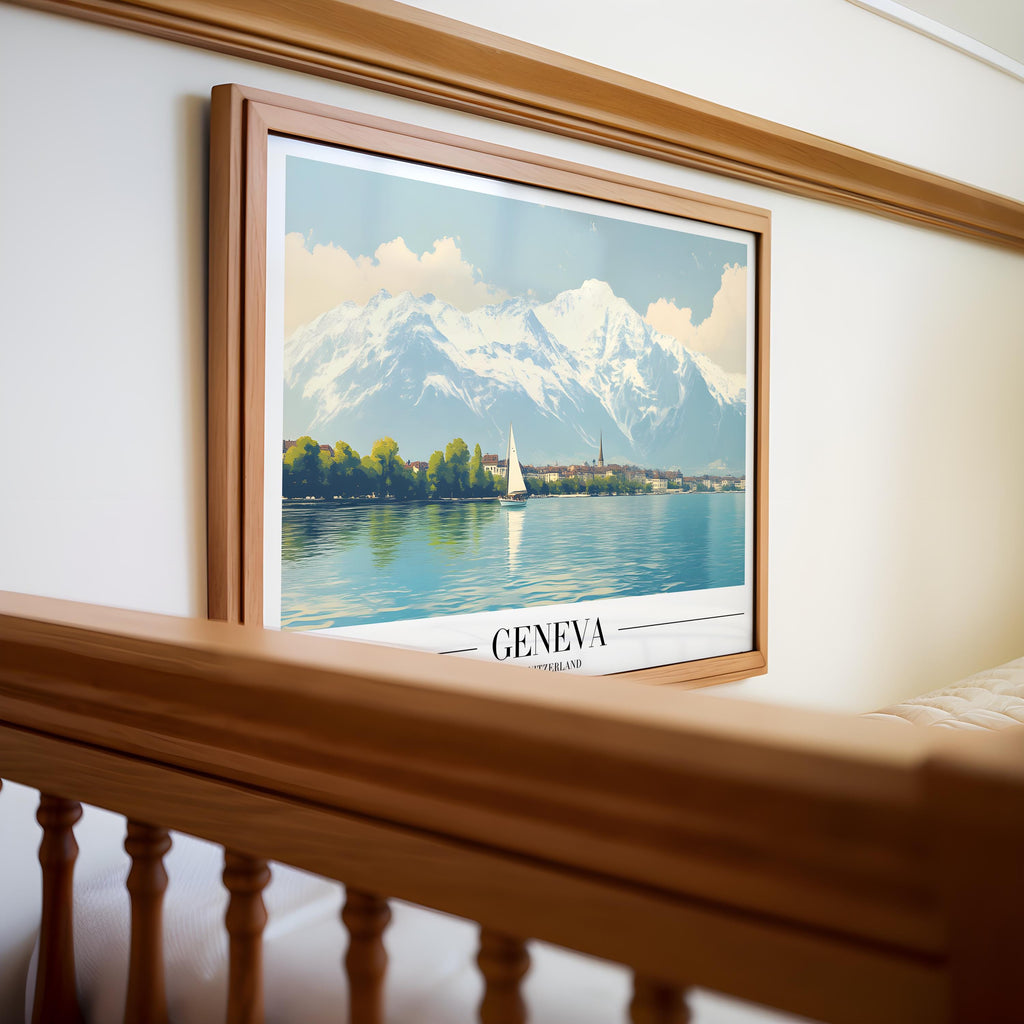 Lake Geneva Vintage Travel Poster | Snowy Alps Art Print wall art print, modern home decor, unframed artwork by Nomad & Nest