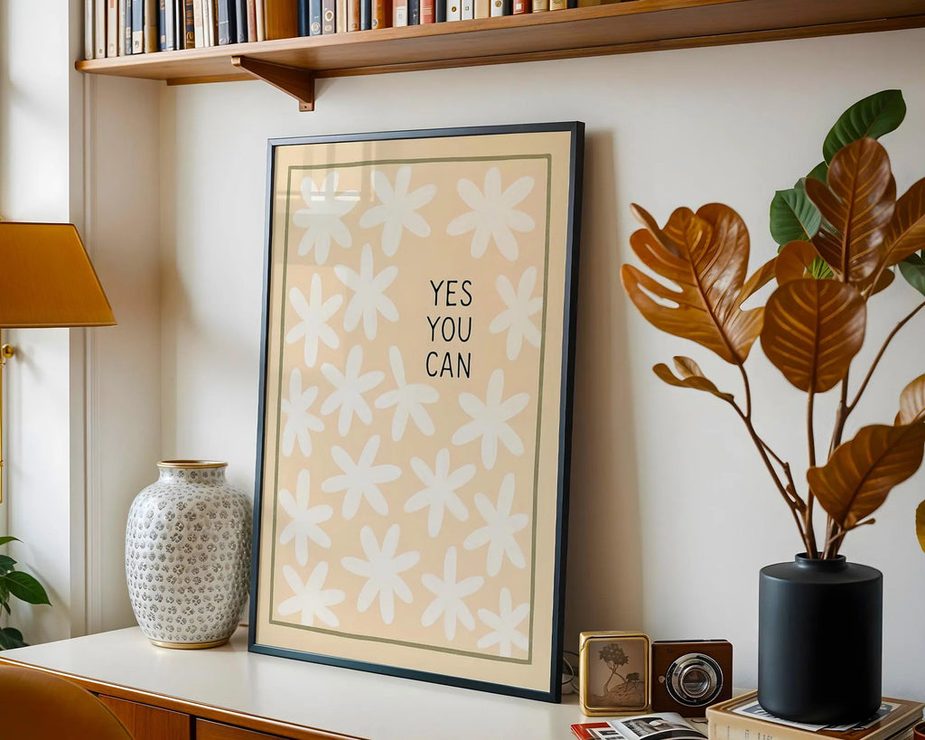 Yes You Can Print | Minimalist Floral Motivational Wall Art wall art print, modern home decor, unframed artwork by Nomad & Nest
