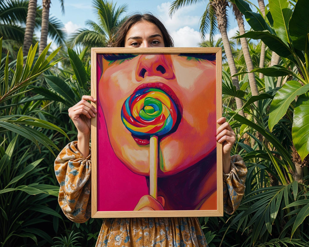 Pop Art Woman Lollipop Print | Rainbow Candy Wall Art wall art print, modern home decor, unframed artwork by Nomad & Nest