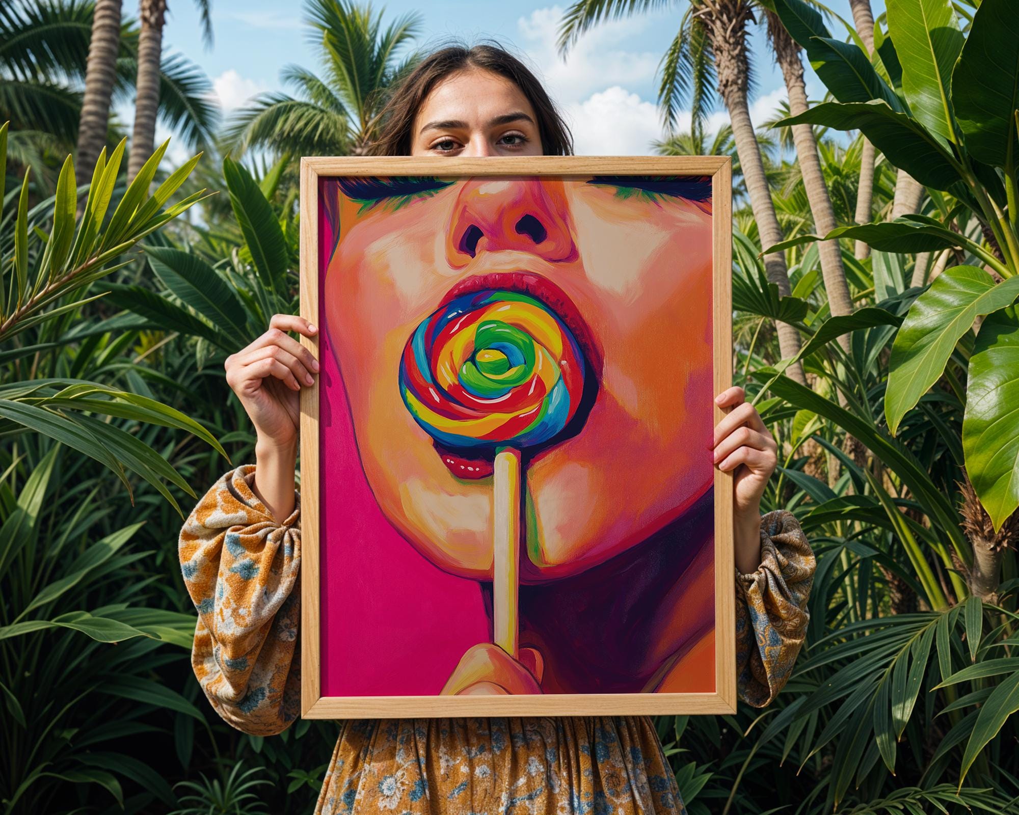 Pop Art Woman Lollipop Print | Rainbow Candy Wall Art wall art print, modern home decor, unframed artwork by Nomad & Nest