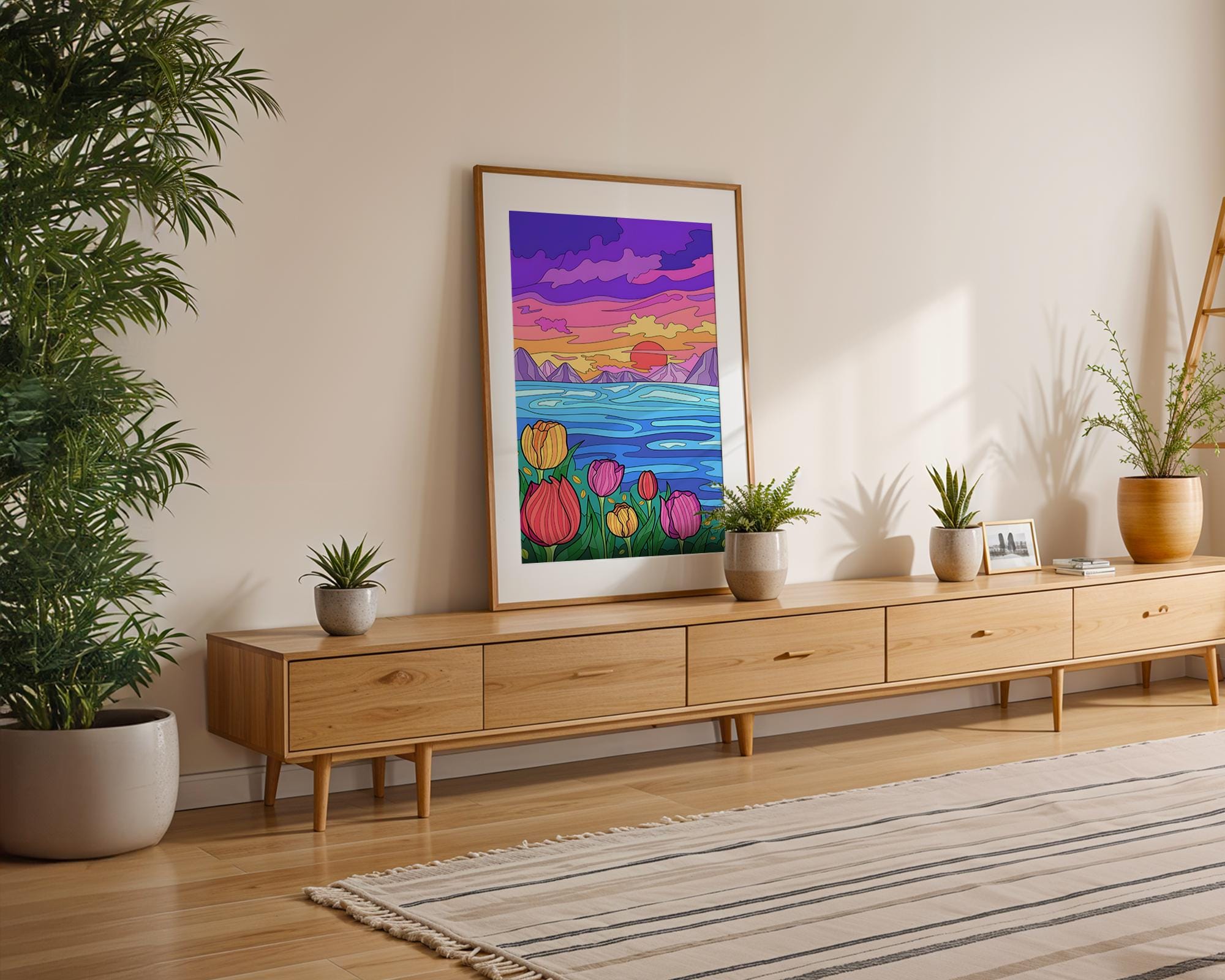 Modern Pop Art | Tulip Sunset Landscape  Print | Colorful Ocean Scene, Coastal Home Decor wall art print, modern home decor, unframed artwork by Nomad & Nest