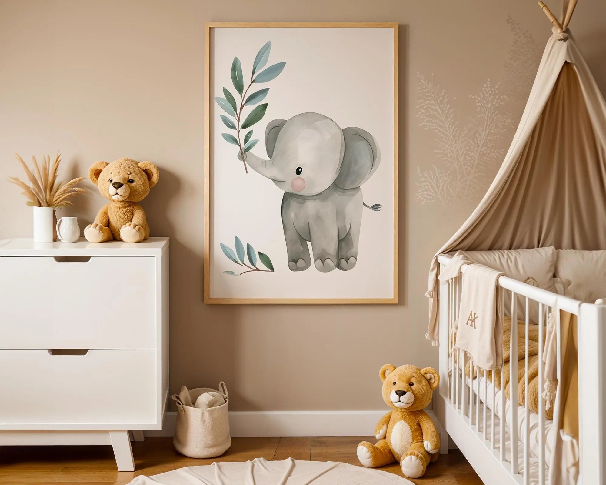 Playroom Ideas | Elephant Nursery Art | Botanical Animal Baby Print wall art print, modern home decor, unframed artwork by Nomad & Nest
