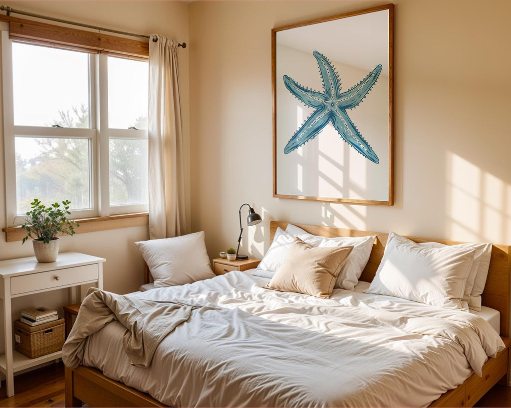 Blue Starfish Art Print | Coastal Nautical Home Decor wall art print, modern home decor, unframed artwork by Nomad & Nest