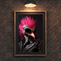 Punk Flamingo Art Print | Pink Mohawk, Studded Leather Jacket wall art print, modern home decor, unframed artwork by Nomad & Nest