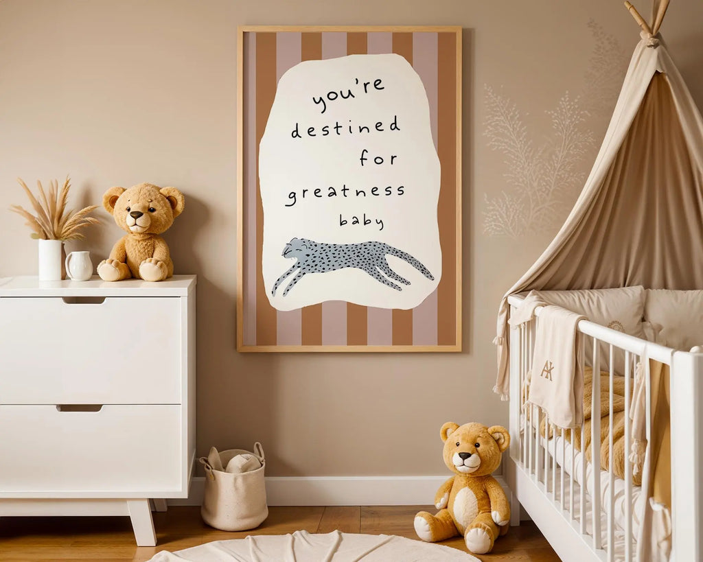 Playroom Ideas | Destined For Greatness Nursery Wall Art | Leopard Print wall art print, modern home decor, unframed artwork by Nomad & Nest