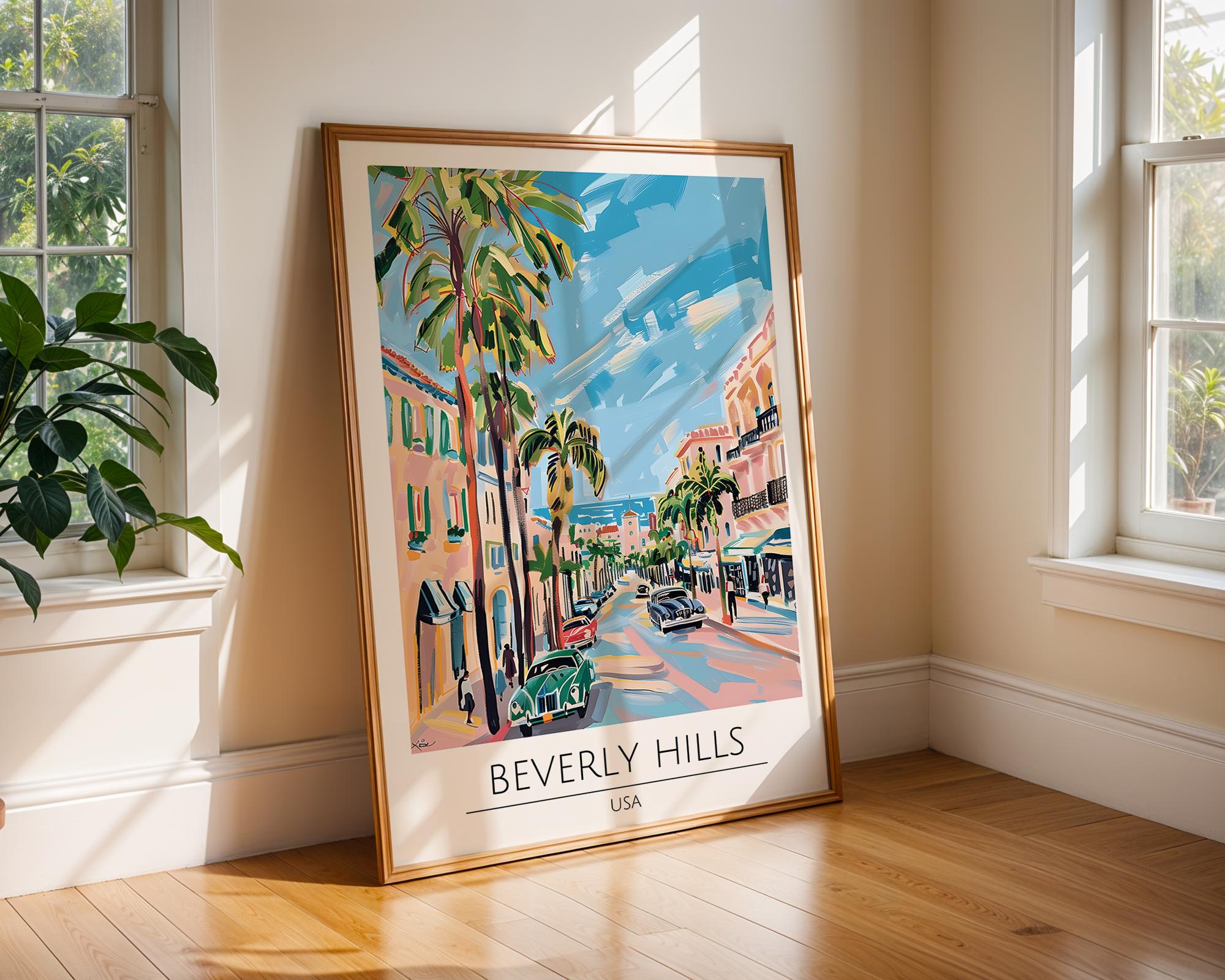 Beverly Hills Travel Poster | Retro Palm Tree Art Print wall art print, modern home decor, unframed artwork by Nomad & Nest