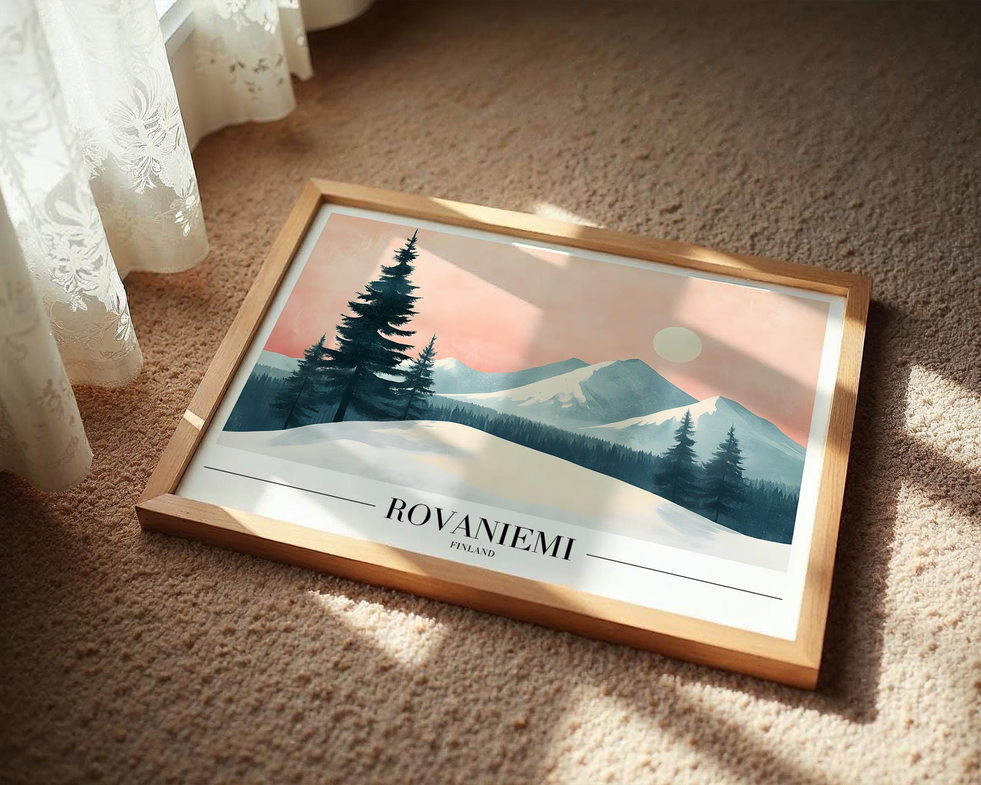 Rovaniemi Finland Travel Poster | Arctic Winter Landscape Art Print wall art print, modern home decor, unframed artwork by Nomad & Nest
