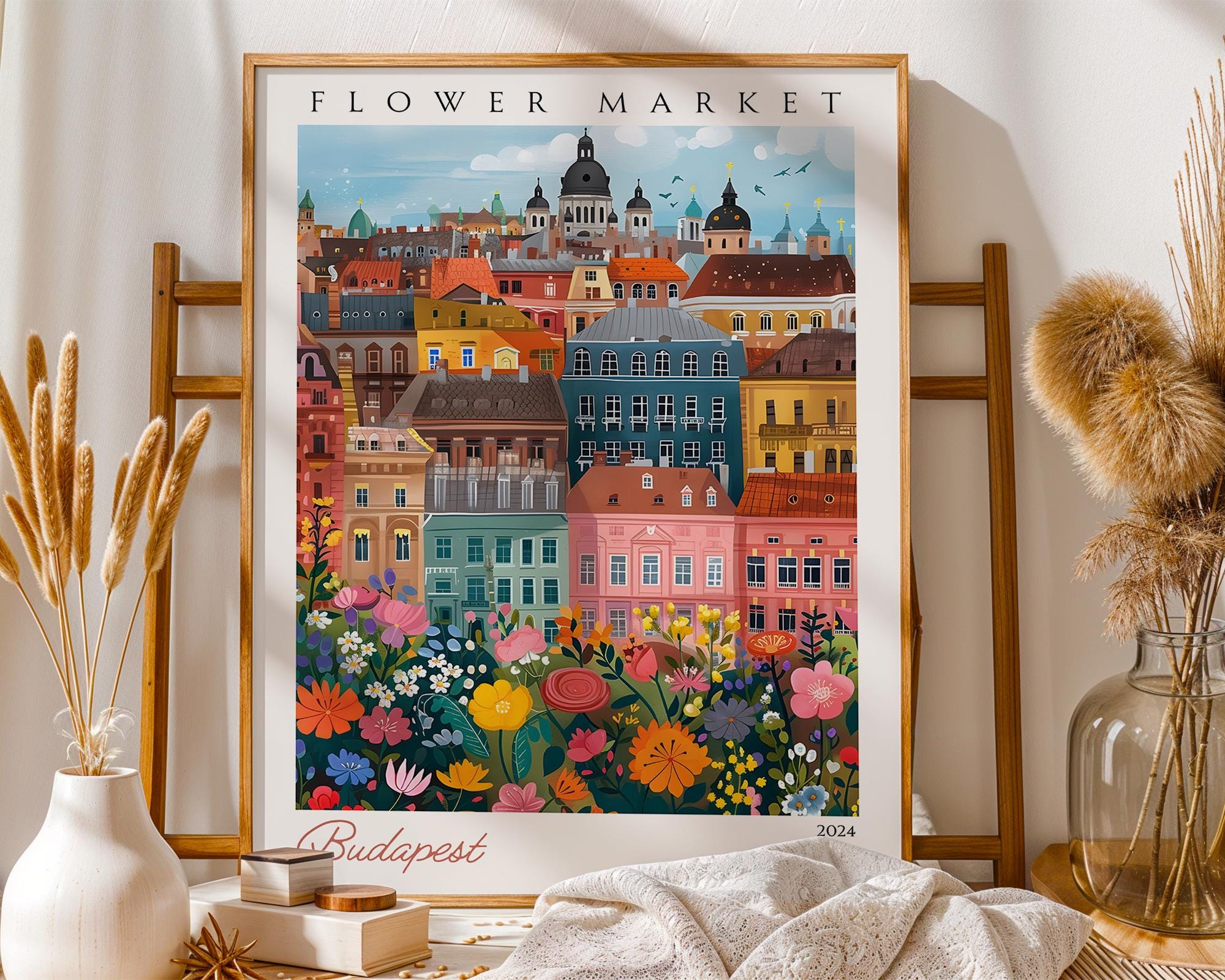 Budapest Flower Market Poster | Vintage Hungarian Travel Art Print wall art print, modern home decor, unframed artwork by Nomad & Nest