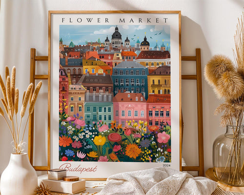 Budapest Flower Market Poster | Vintage Hungarian Travel Art Print wall art print, modern home decor, unframed artwork by Nomad & Nest