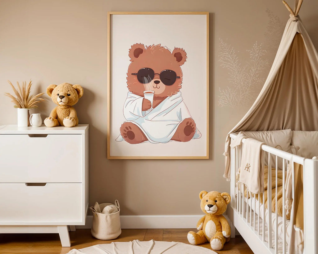 Playroom Ideas | Cool Bear Nursery Wall Art | Modern Character Illustration wall art print, modern home decor, unframed artwork by Nomad & Nest