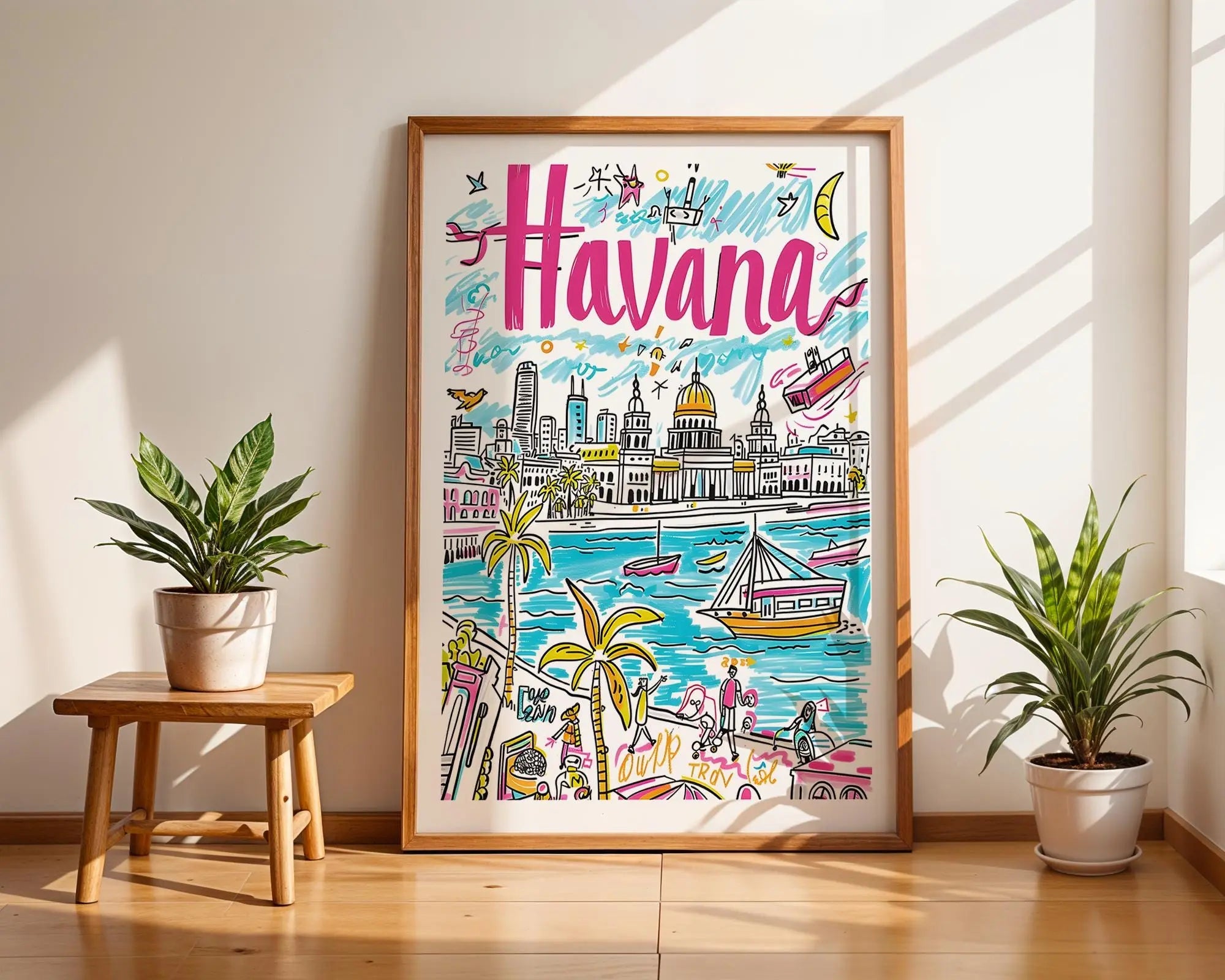 Havana Cuba Travel Poster | Retro Caribbean City Art Print wall art print, modern home decor, unframed artwork by Nomad & Nest
