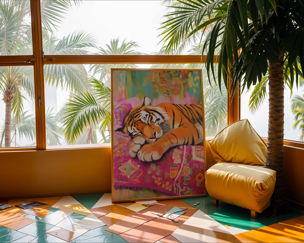 Sleeping Tiger Print | Bohemian Animal Wall Art wall art print, modern home decor, unframed artwork by Nomad & Nest