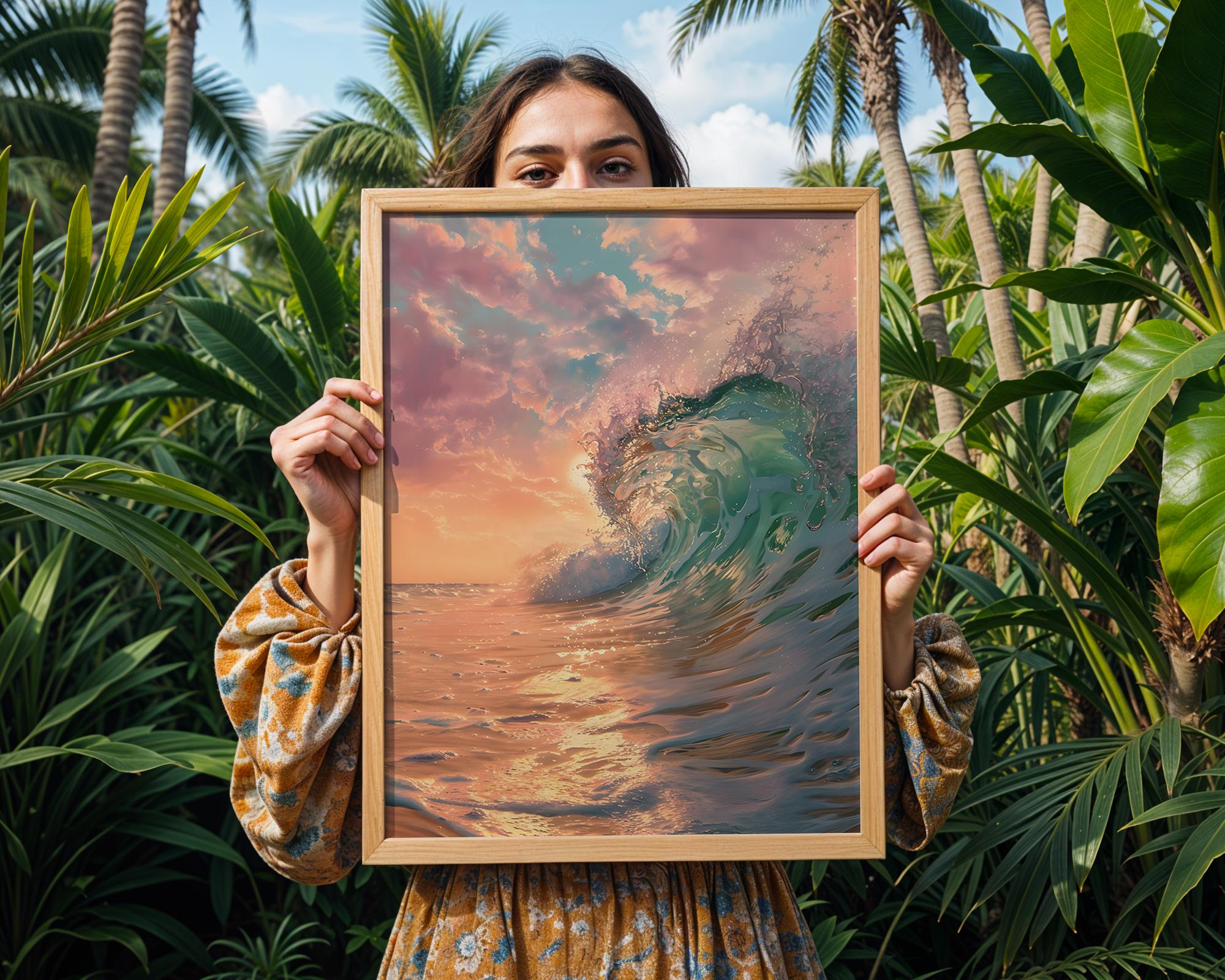 Colourful Prints | Sunset Ocean Wave Print | Abstract Coastal Art wall art print, modern home decor, unframed artwork by Nomad & Nest