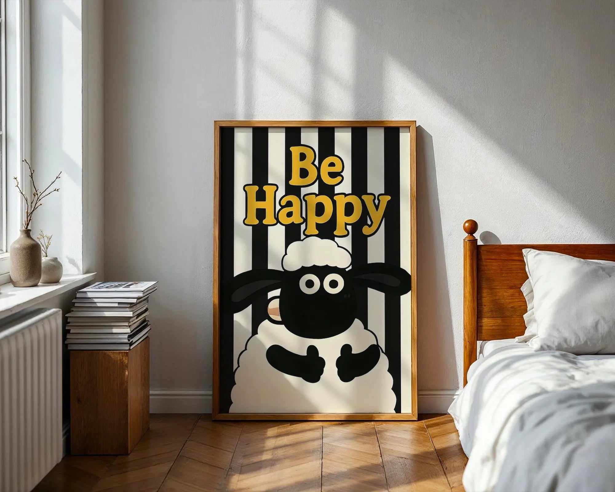 Positive Emotion | Be Happy Wall Art | Sheep Illustration Playful Nursery Decor wall art print, modern home decor, unframed artwork by Nomad & Nest