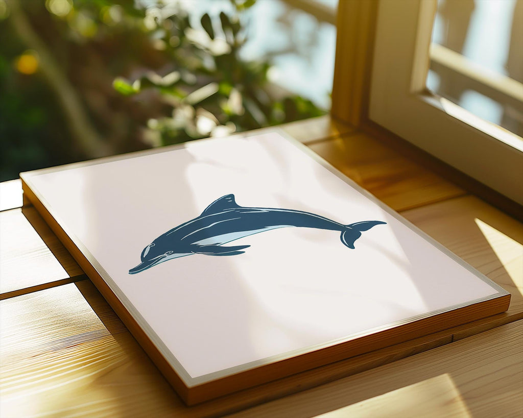 Blue Dolphin Print, Ocean Animal Illustration, Coastal Decor wall art print, modern home decor, unframed artwork by Nomad & Nest
