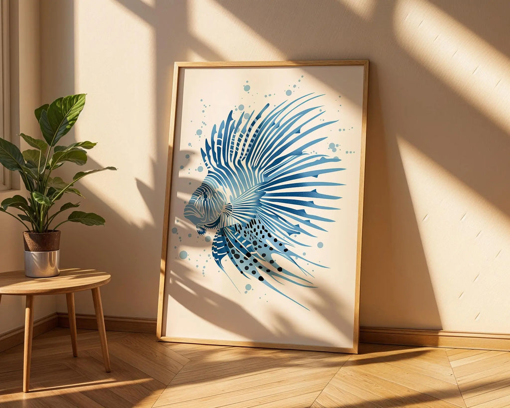 Blue Lionfish Print, Coastal Watercolor Illustration, Beach House Decor wall art print, modern home decor, unframed artwork by Nomad & Nest