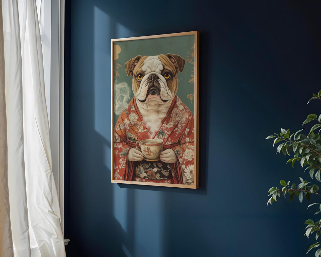 Japanese Poster | Kimono Bulldog Print – Funny Oriental Dog Wall Art wall art print, modern home decor, unframed artwork by Nomad & Nest