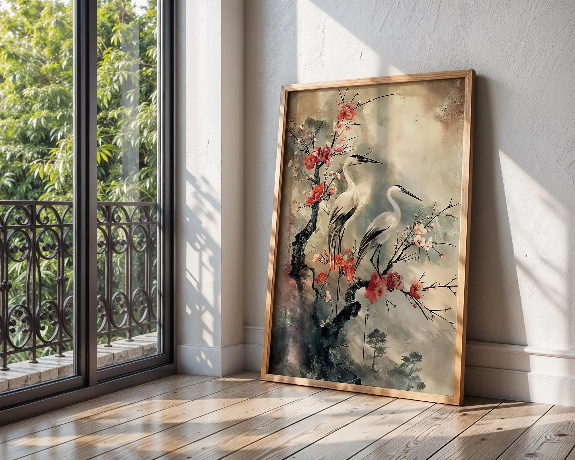 Oriental Crane Print | Japanese Bird & Blossom Wall Art wall art print, modern home decor, unframed artwork by Nomad & Nest