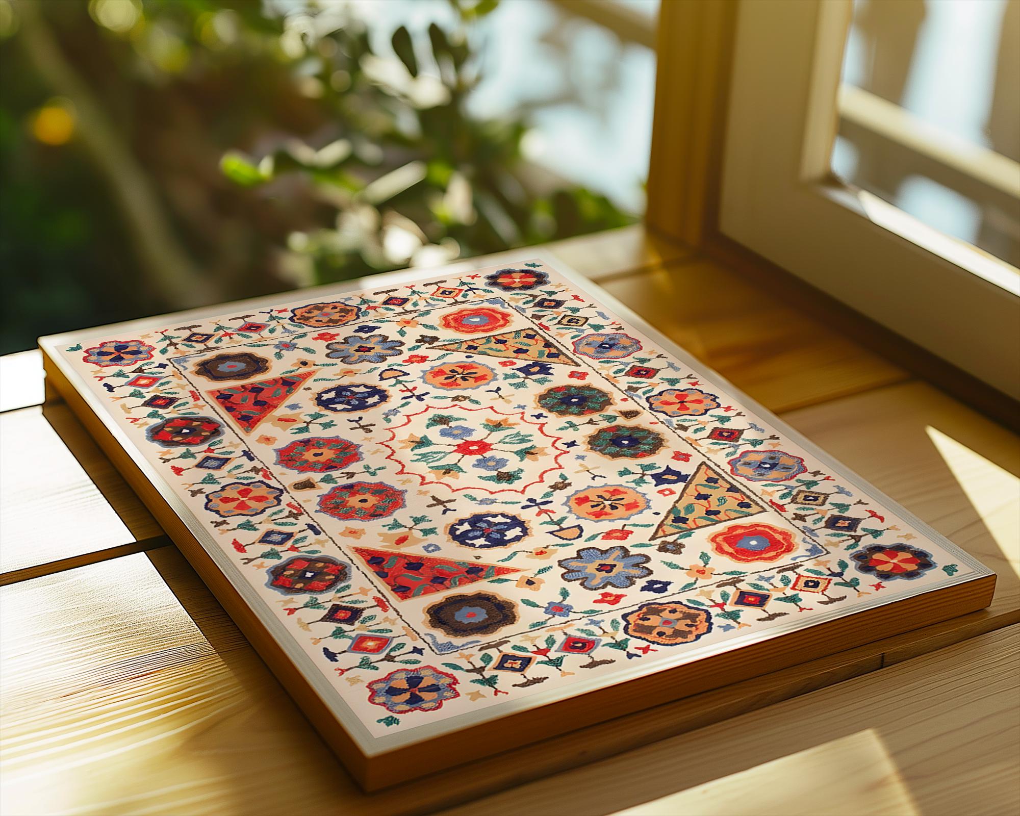 Folk Art Rug Print | Bohemian Textile Poster wall art print, modern home decor, unframed artwork by Nomad & Nest