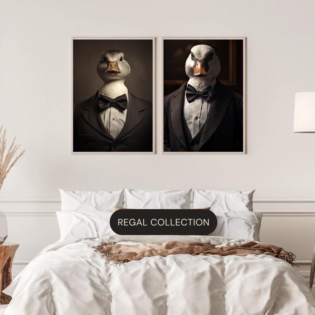 Duck in Tuxedo Art Print | Whimsical Animal Portrait wall art print, modern home decor, unframed artwork by Nomad & Nest