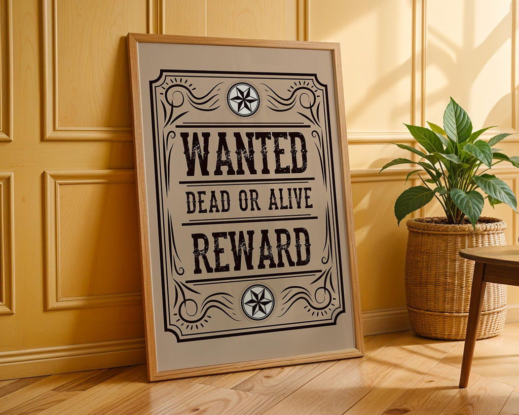Vintage 'Wanted' Poster | Western Cowboy Reward Sign wall art print, modern home decor, unframed artwork by Nomad & Nest