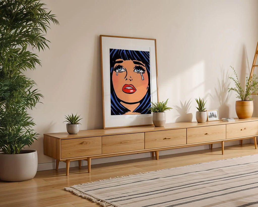 Modern Pop Art | Crying Girl  Print | Retro Comic Illustration wall art print, modern home decor, unframed artwork by Nomad & Nest