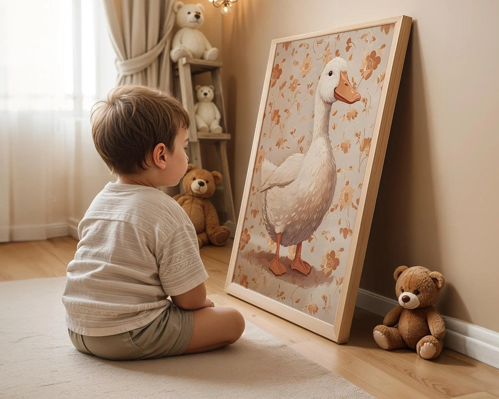 Playroom Ideas | Vintage Goose Nursery Wall Art – Neutral Farm Baby Print wall art print, modern home decor, unframed artwork by Nomad & Nest