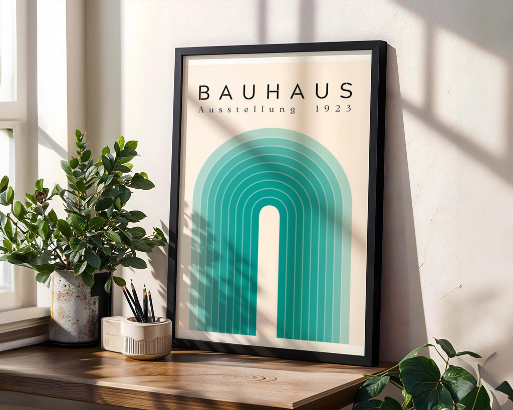 Bauhaus Poster Exhibition Art Print | Teal Geometric Arch, Minimalist Decor wall art print, modern home decor, unframed artwork by Nomad & Nest