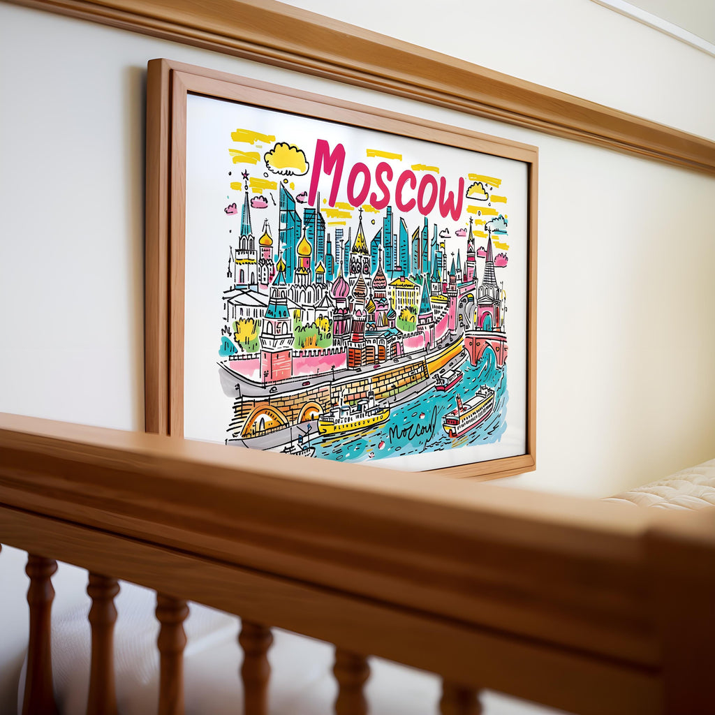 Moscow Russia Art Print | Colorful Cityscape Travel Poster wall art print, modern home decor, unframed artwork by Nomad & Nest