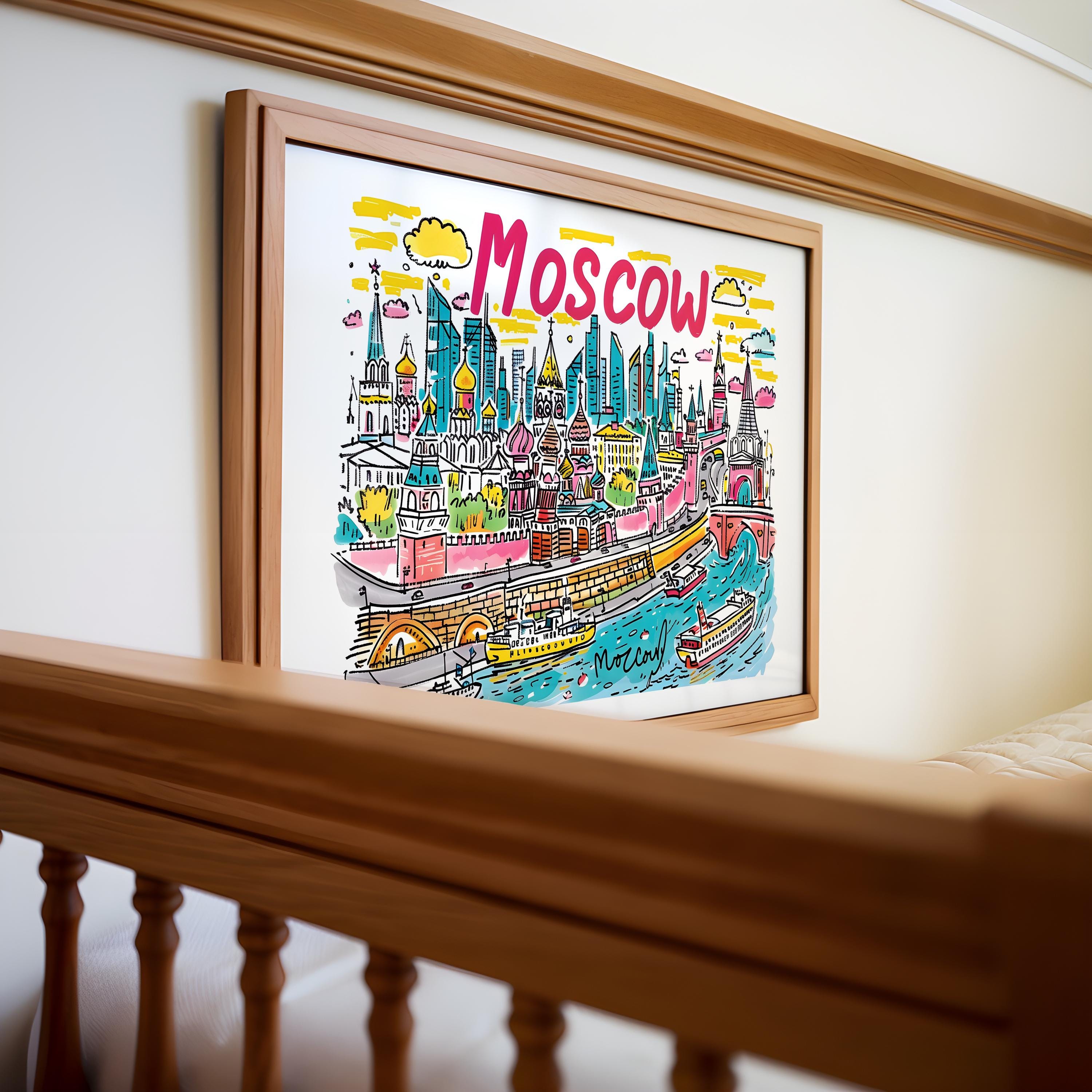 Moscow Russia Art Print | Colorful Cityscape Travel Poster wall art print, modern home decor, unframed artwork by Nomad & Nest