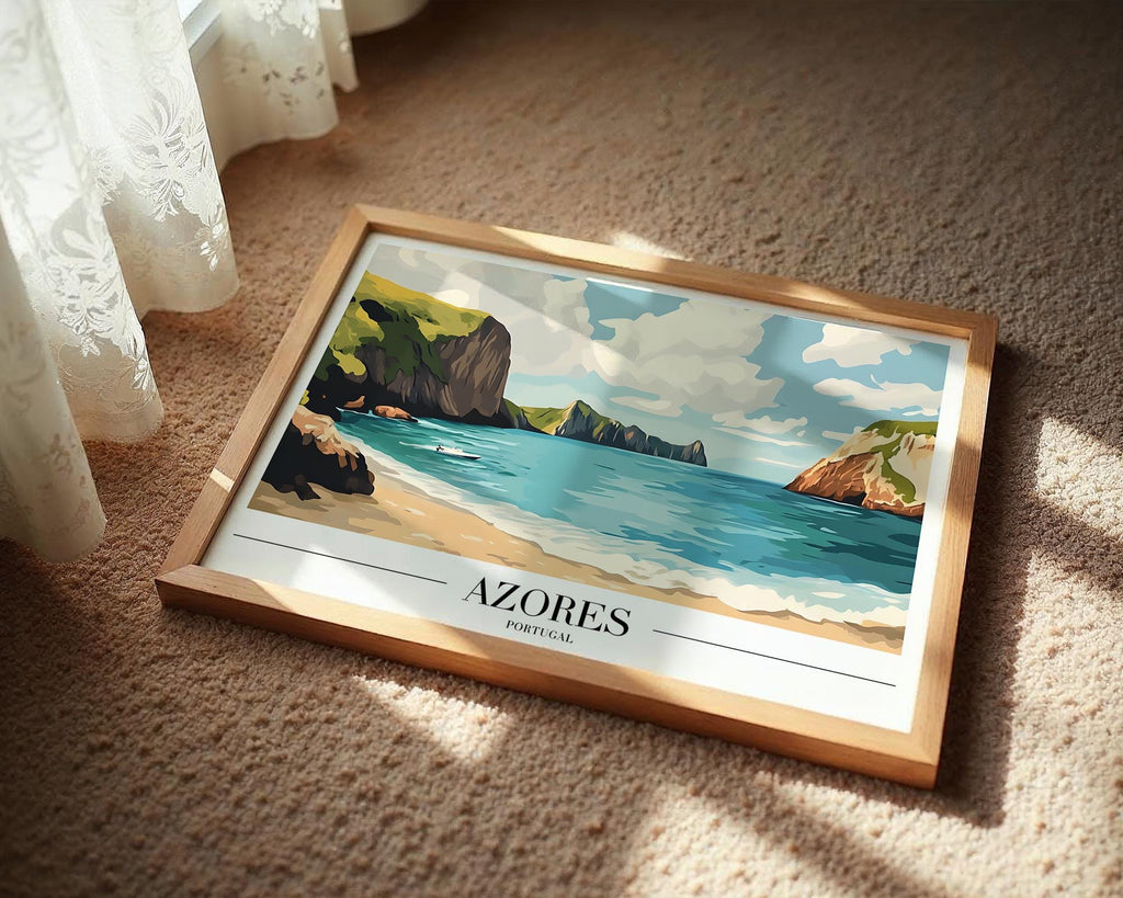 Azores Portugal Travel Poster | Vintage Coastal Island Art Print wall art print, modern home decor, unframed artwork by Nomad & Nest