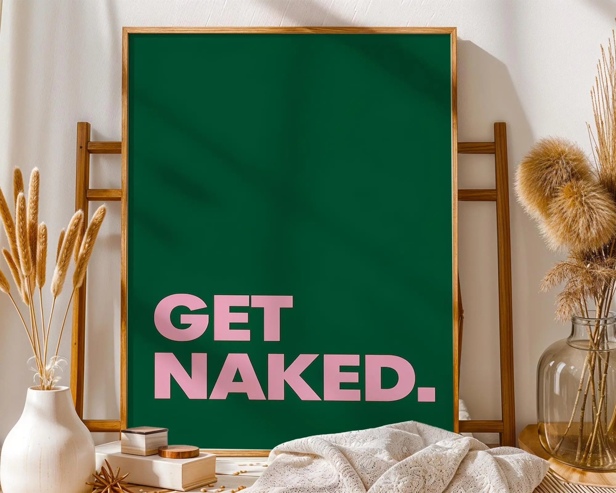 Positive Emotion | Get Naked Wall Art | Bold Modern Typography | Playful Bathroom Decor | Minimal Statement Poster wall art print, modern home decor, unframed artwork by Nomad & Nest