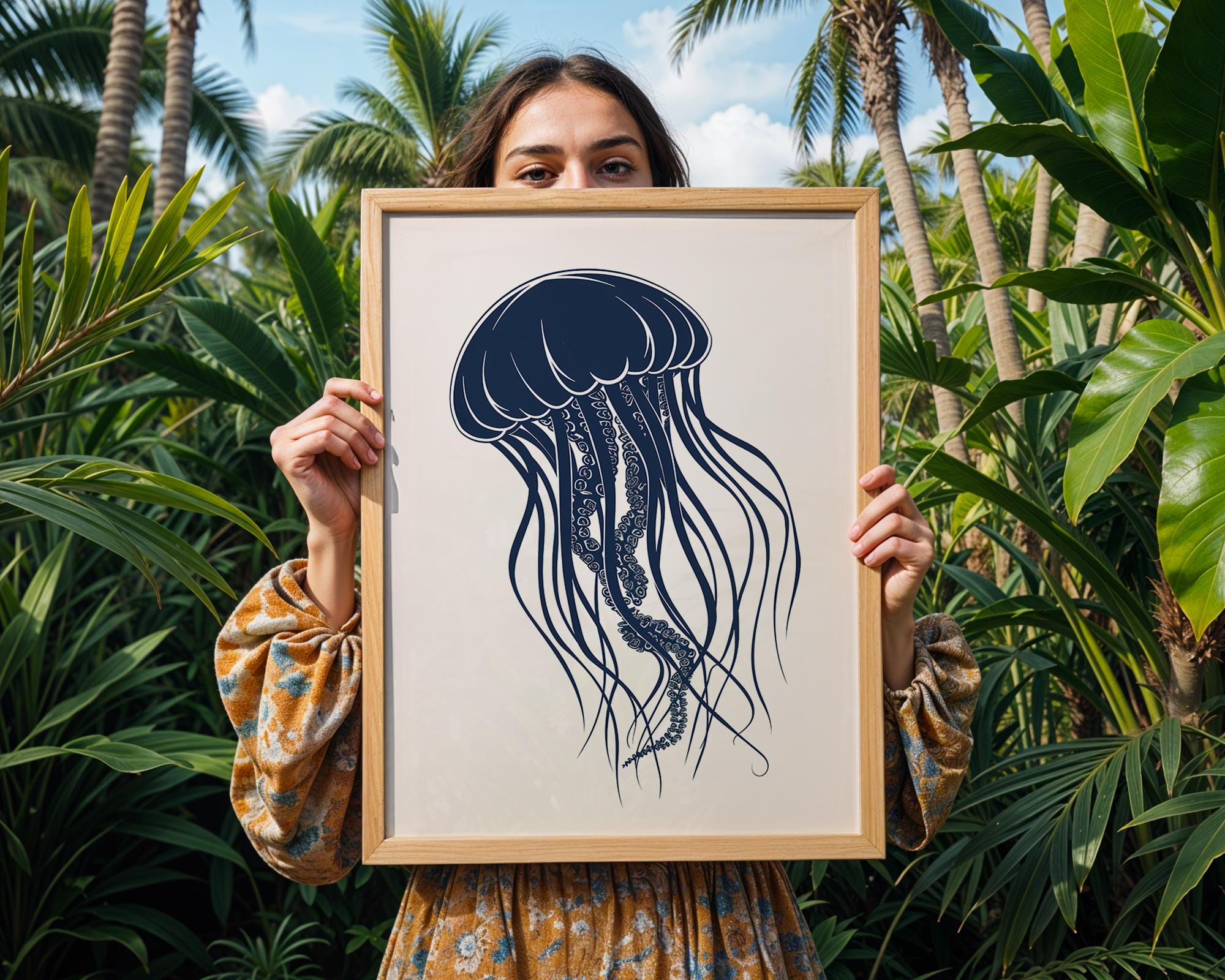 Elegant Jellyfish Art Print | Modern Marine Home Decor wall art print, modern home decor, unframed artwork by Nomad & Nest