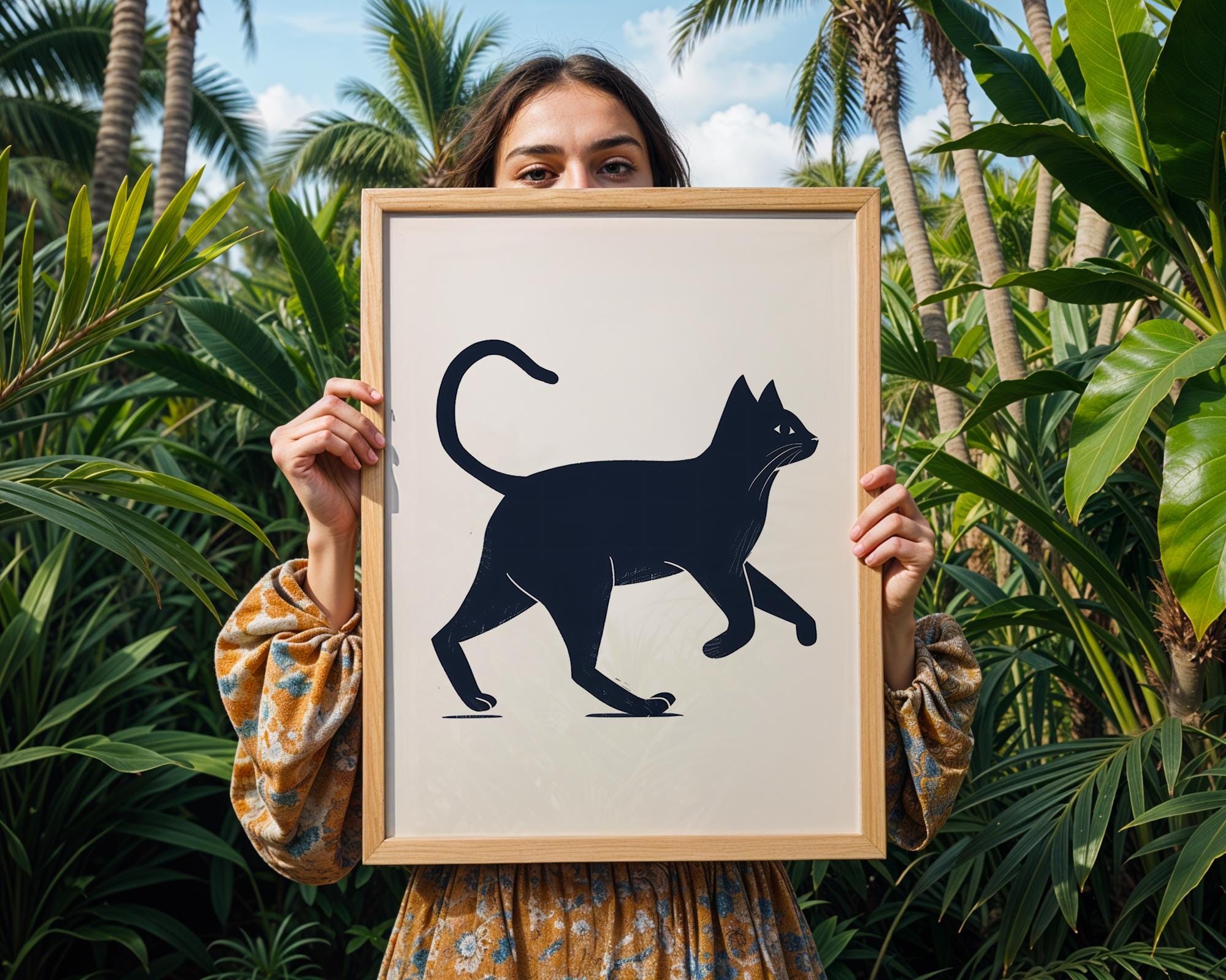 Stylish Black Cat Art Print, Minimalist Home Decor wall art print, modern home decor, unframed artwork by Nomad & Nest