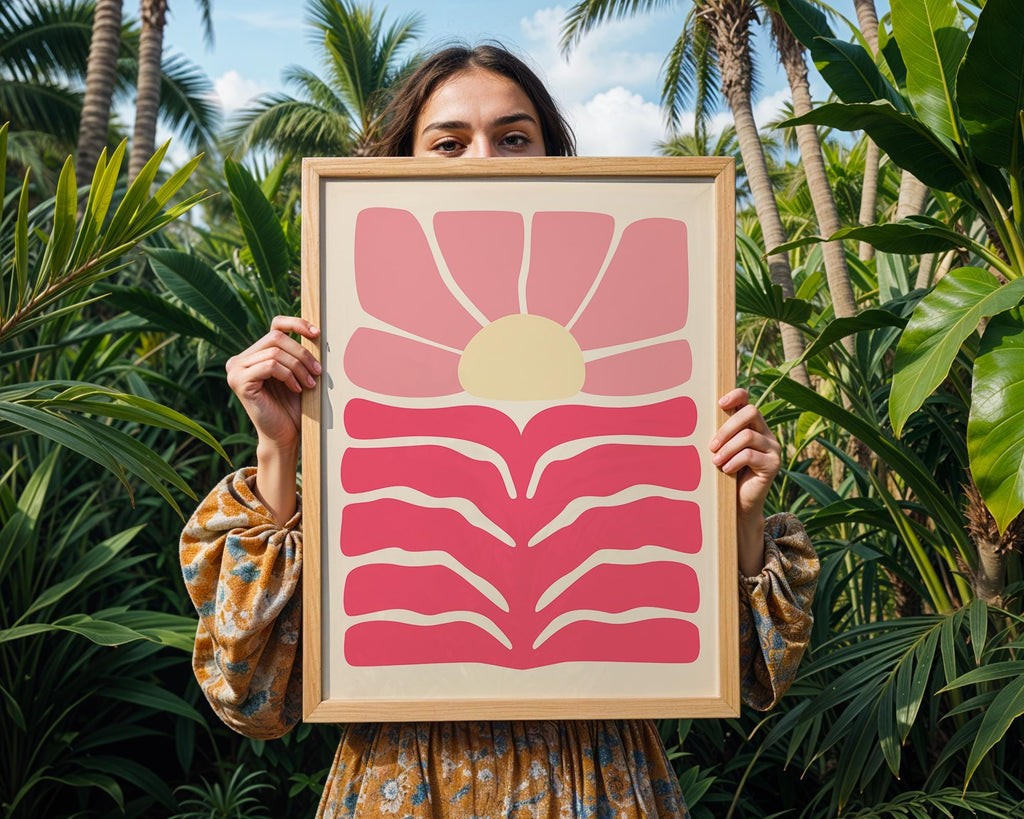 Abstract Pink Flower Print | Mid Century Modern Sunset Poster wall art print, modern home decor, unframed artwork by Nomad & Nest