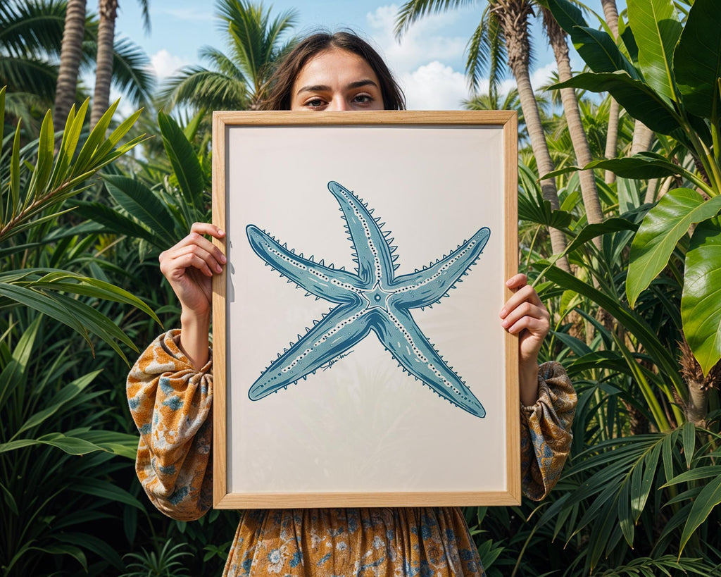 Blue Starfish Art Print | Coastal Nautical Home Decor wall art print, modern home decor, unframed artwork by Nomad & Nest