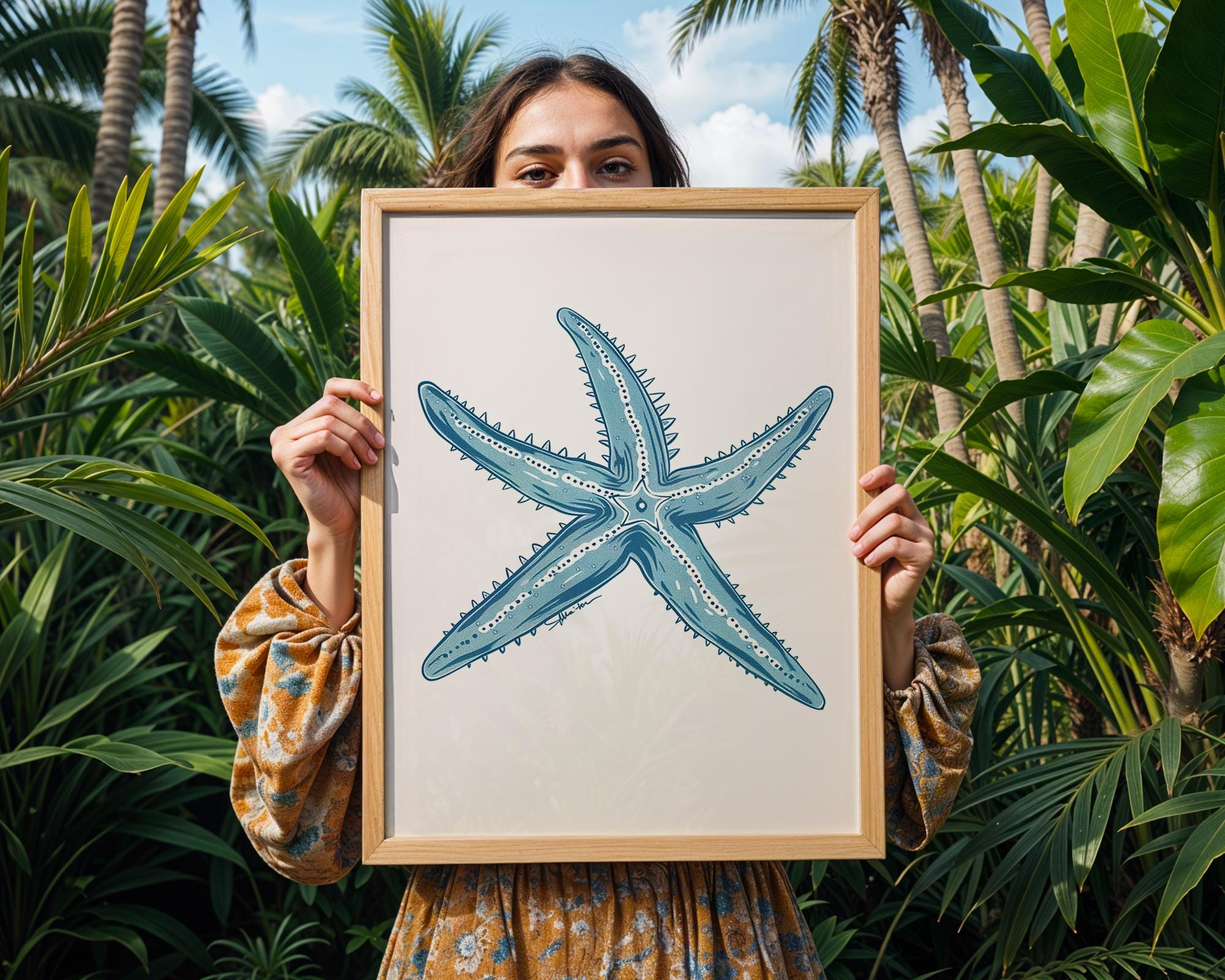Blue Starfish Art Print | Coastal Nautical Home Decor wall art print, modern home decor, unframed artwork by Nomad & Nest