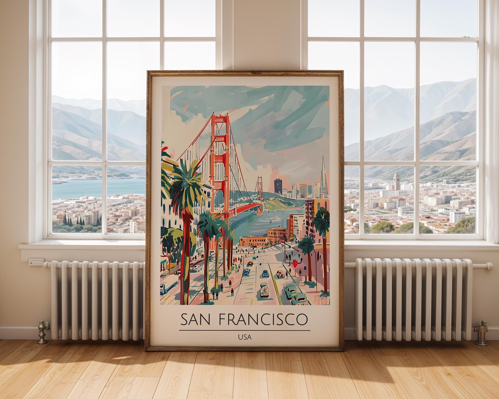 San Francisco Golden Gate Bridge Print | Colorful Coastal Wall Art wall art print, modern home decor, unframed artwork by Nomad & Nest