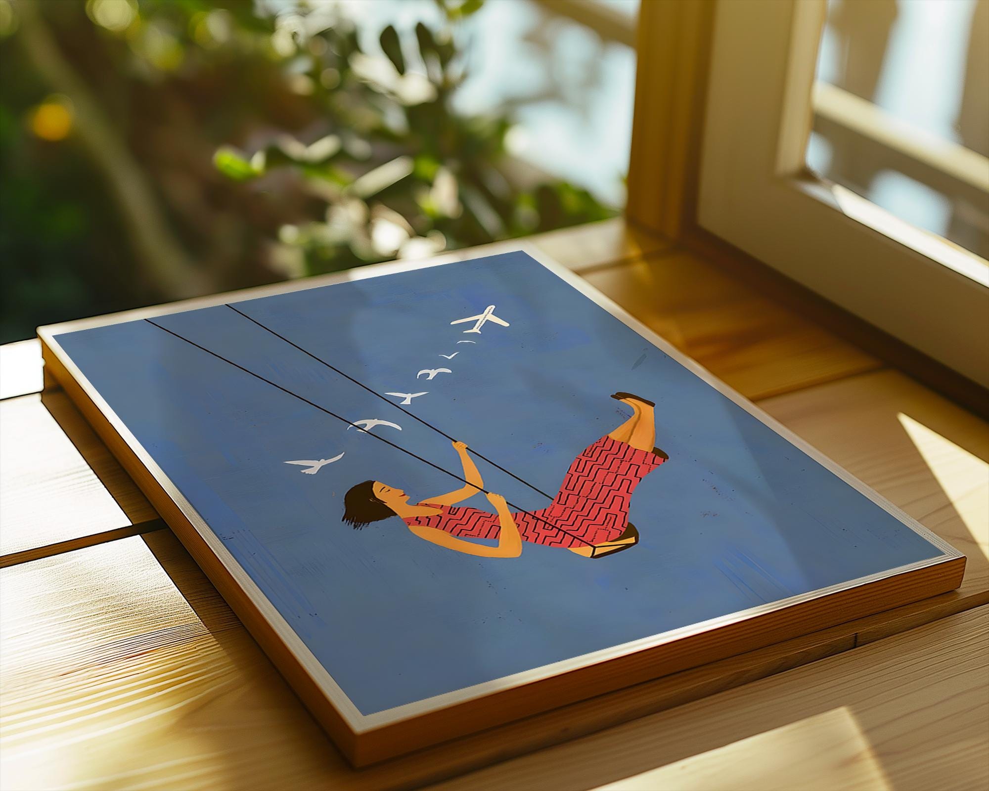 Woman on Swing Art Print | Dreamy Blue Sky Wall Decor wall art print, modern home decor, unframed artwork by Nomad & Nest