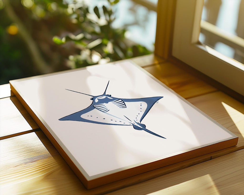 Blue Manta Ray Print, Modern Nautical Wall Art wall art print, modern home decor, unframed artwork by Nomad & Nest
