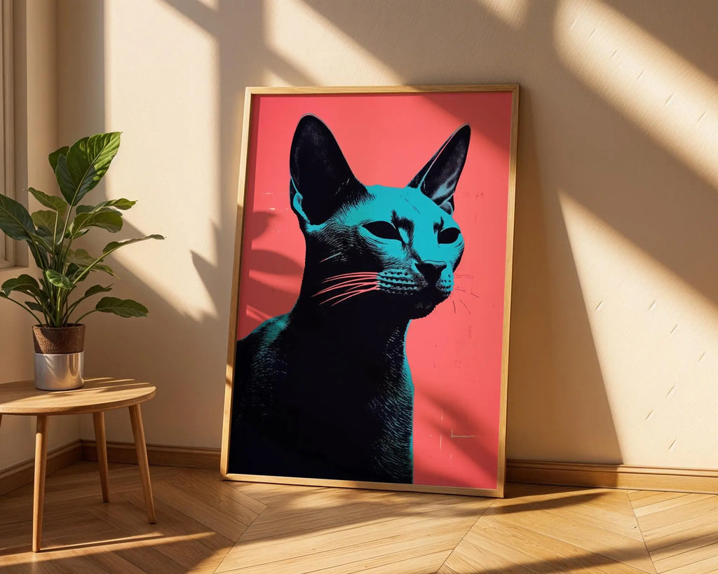 Pop Art Cat Portrait Print | Neon Blue and Pink Feline Poster wall art print, modern home decor, unframed artwork by Nomad & Nest