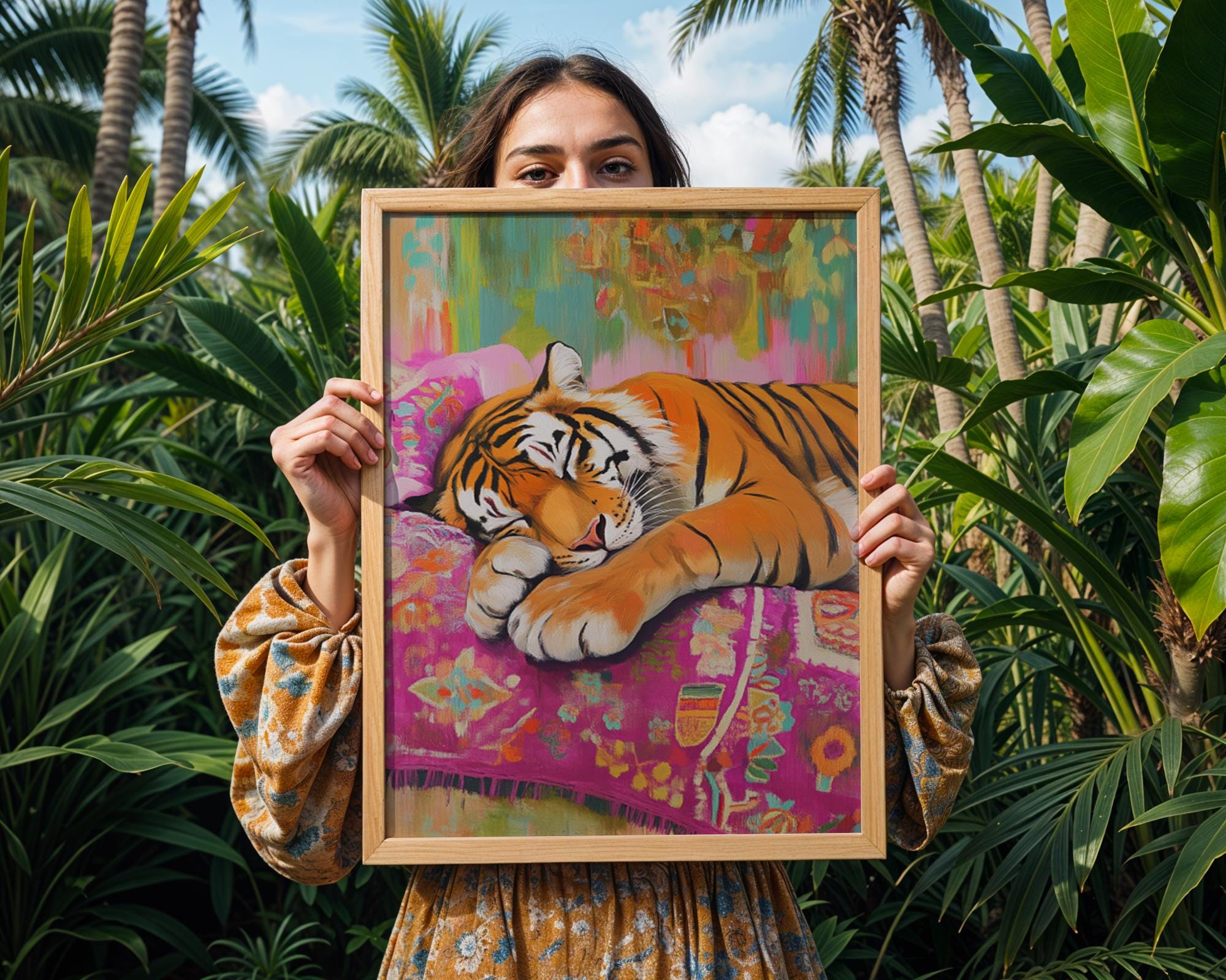 Sleeping Tiger Print | Bohemian Animal Wall Art wall art print, modern home decor, unframed artwork by Nomad & Nest