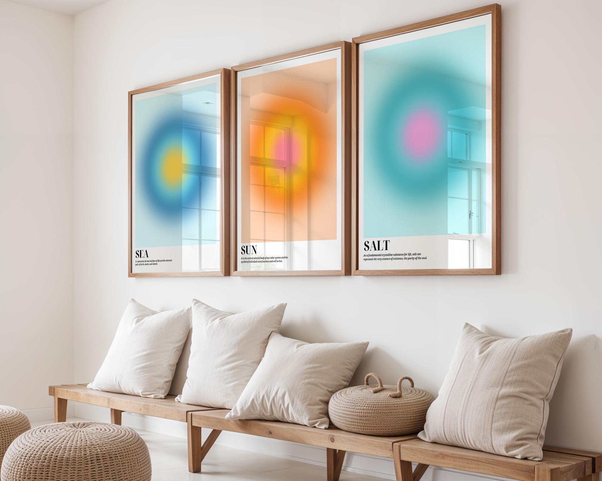Colourful Prints | Sun Sea Salt Gradient Art Print Set | Modern Coastal Decor wall art print, modern home decor, unframed artwork by Nomad & Nest