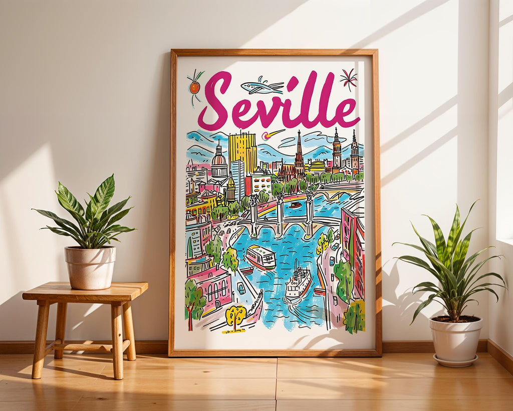 Seville Cityscape Poster | Colorful Spanish Travel Print wall art print, modern home decor, unframed artwork by Nomad & Nest
