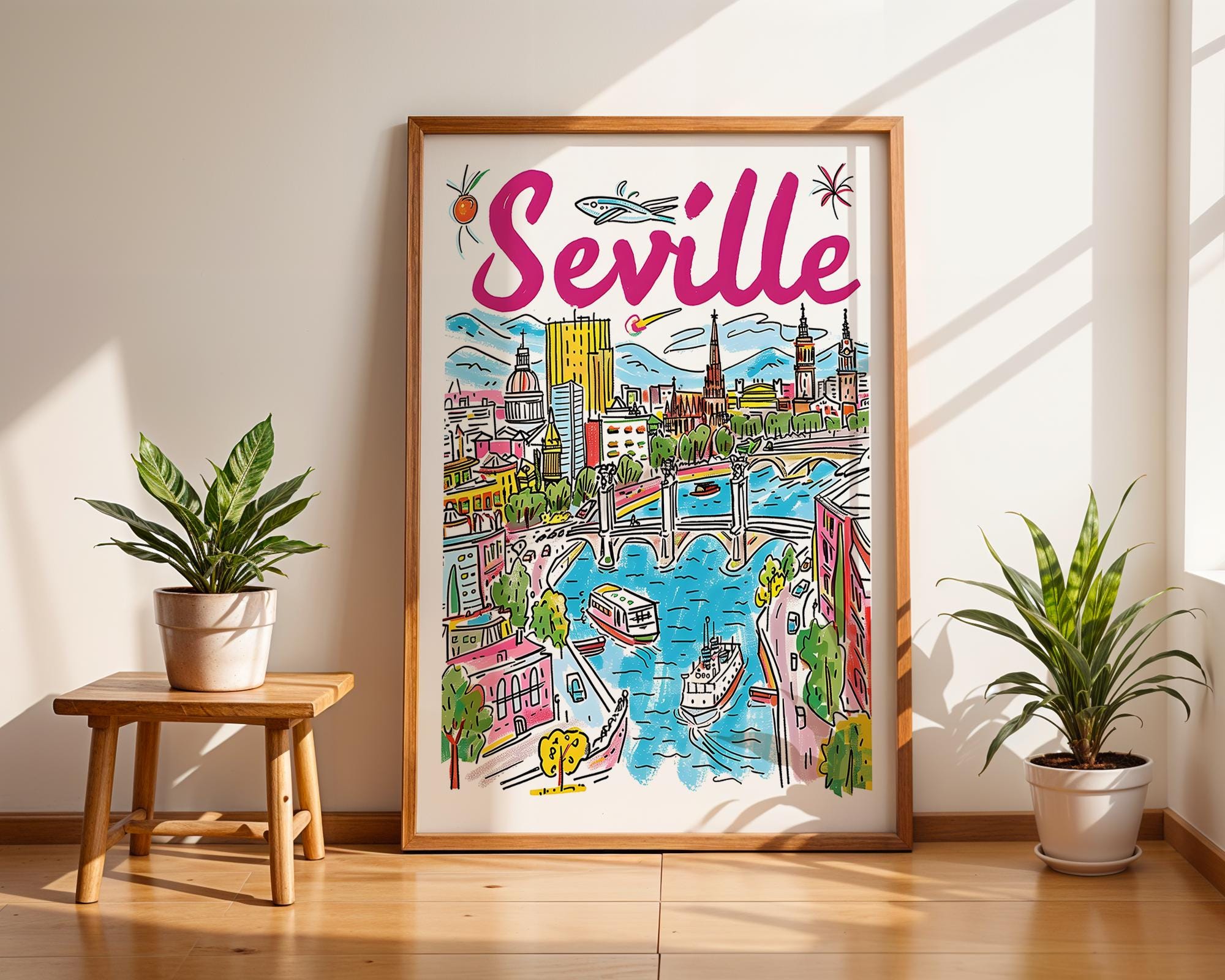 Seville Cityscape Poster | Colorful Spanish Travel Print wall art print, modern home decor, unframed artwork by Nomad & Nest