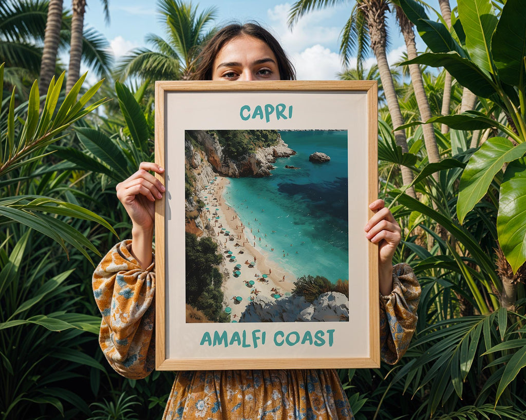 Colourful Prints | Amalfi Coast Print | Turquoise Beach, Italian Summer Coastal Art wall art print, modern home decor, unframed artwork by Nomad & Nest