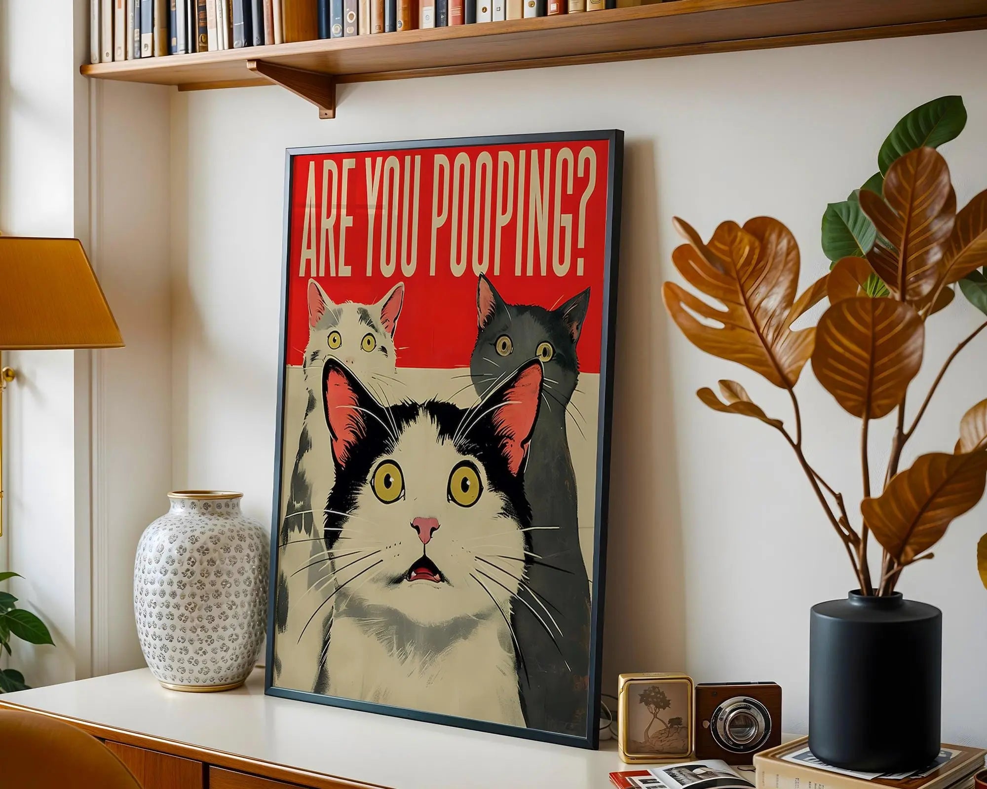 Funny Cat Bathroom Art | Viral Pet Humor Print wall art print, modern home decor, unframed artwork by Nomad & Nest