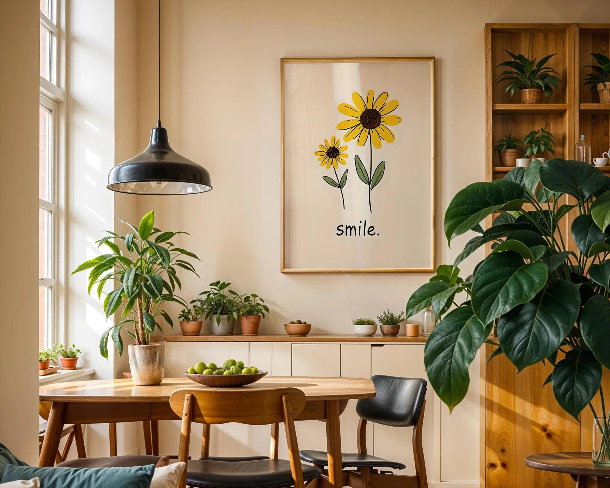 Positive Emotion | Smile Sunflower Wall Art | Simple Happy Floral Print | Cheerful Home Decor wall art print, modern home decor, unframed artwork by Nomad & Nest